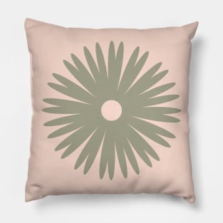 Flower 1, Minimalist Abstract Floral in Green and Peach Pillow