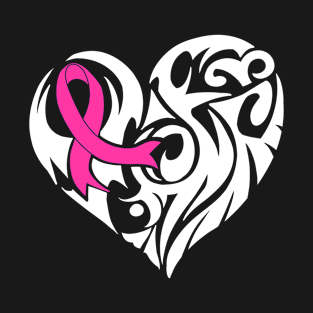 Support Breast Cancer Awareness Ribbon And Heart Design T-Shirt