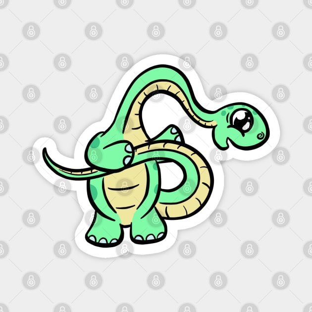 Baby Green diplodocus dinosaur cartoon Magnet by Squeeb Creative
