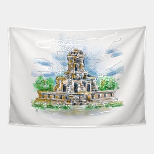 Watercolor Singosari Temple Tapestry