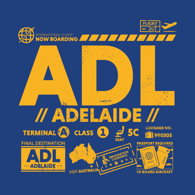 Vintage Adelaide ADL Airport Code Travel Day Retro Travel Tag Australia by Now Boarding