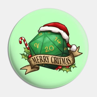 D20 Merry Critmas Dice Green Pin