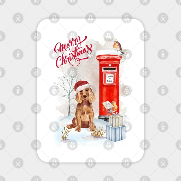 Red Cocker Spaniel Merry Christmas Santa Dog Magnet by Puppy Eyes