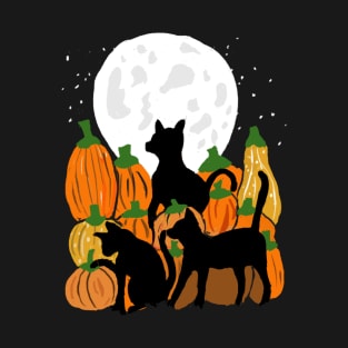 Black Cat, Pumpkins, Full Moon, Halloween T-Shirt