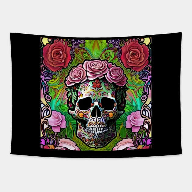 Psychedelic Art Nouveau Flower Skull 14 Tapestry by Benito Del Ray