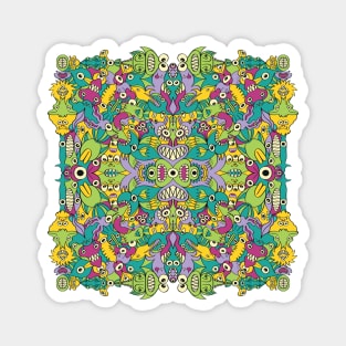 Weird monsters having fun by replicating in a seamless pattern design Magnet