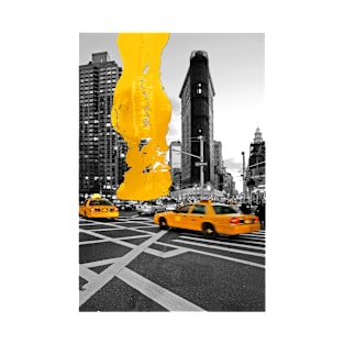 NYC Yellow Cabs Flat Iron Building - Brush Stroke T-Shirt