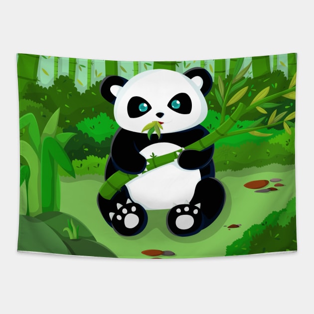 Cute Panda Munching on Bamboo Tapestry by zarya_kiqo