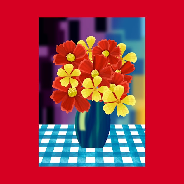 Vase of Red and Yellow Flowers by Scratch