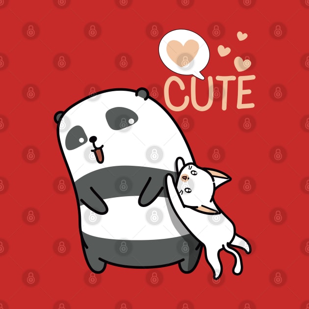 Cute Panda Playing with a Kitty - Adorable Panda - Kawaii Panda by Suga Collection