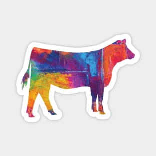 Farmgirl Livestock Show Heifer with Rainbow Pattern Magnet