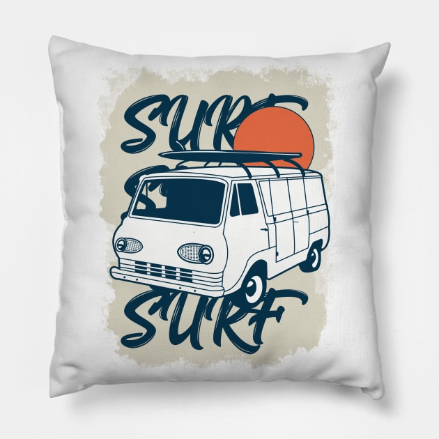 Vintage Surfer Van Design For Surfers And Adventurers Pillow by StreetDesigns