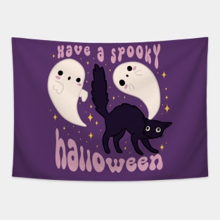 Have a spooky halloween a Cute black cat and ghosts Tapestry