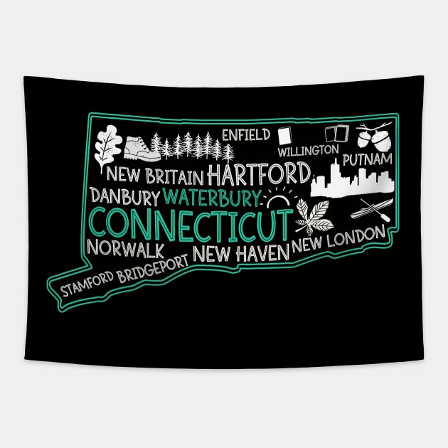 Connecticut Waterbury cute map New Haven Enfield Willington Putnam Norwalk Stamford Bridgeport Tapestry by BoogieCreates