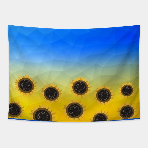 Ukraine yellow blue geometric mesh pattern Sunflowers Tapestry by PLdesign