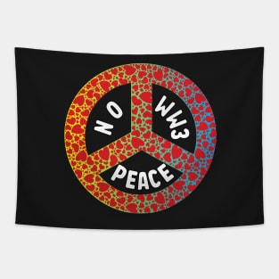 WW3 PRAYING FOR PEACE RED HEART PEACE SYMBOL DESIGN Tapestry