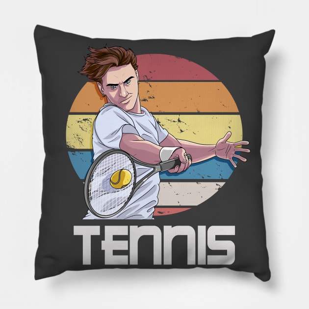 Tennis Player Racket Ball Tennis Coach Vintage Pillow by Noseking