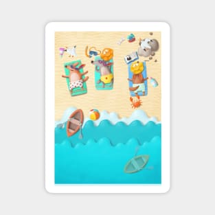 Cute dog friends on beach for their vacation. Magnet