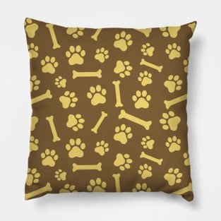 Pet - Cat or Dog Paw Footprint and Bone Pattern in Brown Tones Pillow