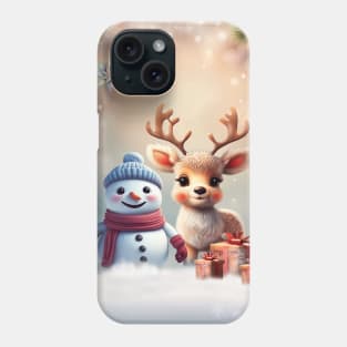 So sweet this little reindeer with the friend the snowman Phone Case