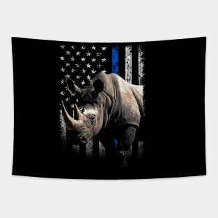 Rhino Royalty American Flag, Tee Triumph for Wildlife Enthusiasts Tapestry