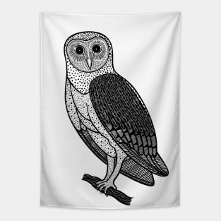 Barn Owl - hand drawn nocturnal bird design Tapestry