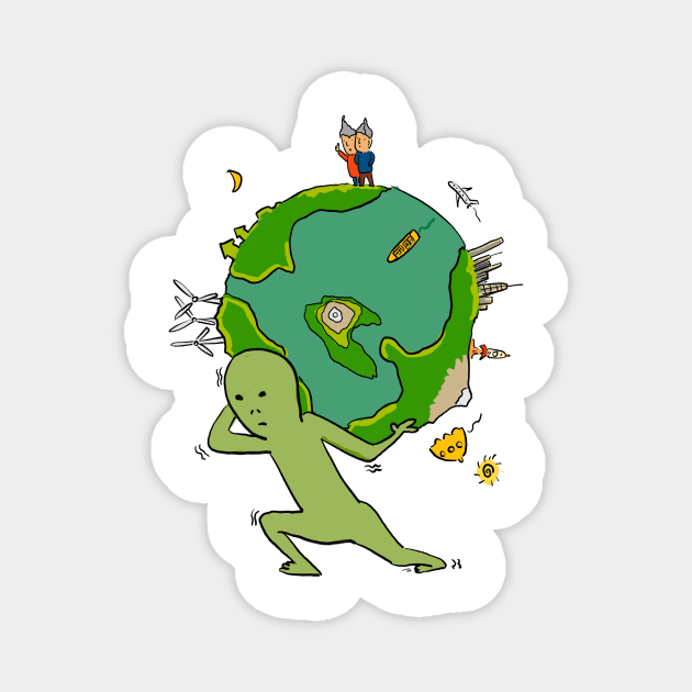 Alien Carrying the Earth on His Back(Colored) Magnet by doteau