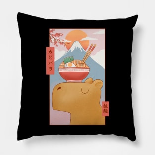 Capybara and ramen Ukiyoe Pillow