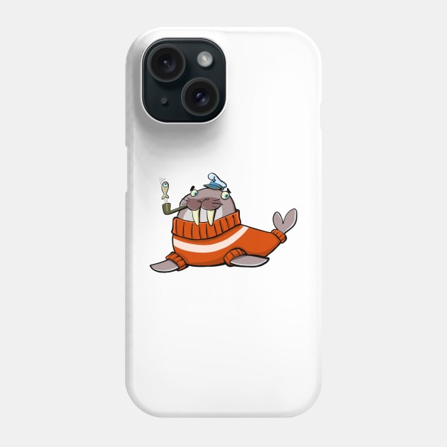walrus dressed in the style of a North Sea captain in a thick sweater Phone Case by duxpavlic