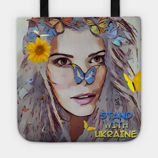 Ukrainian woman with sunflower Tote