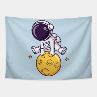 Cute Astronaut Jumps Over Moon Cartoon Tapestry