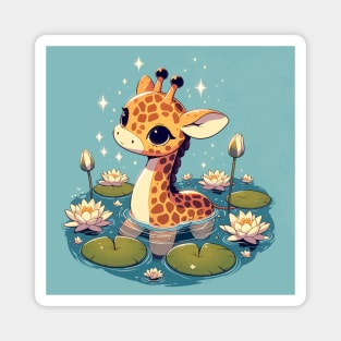 Kawaii Anime Giraffe Bath With Water Lily Magnet