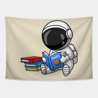 Cute Astronaut Reading Book Cartoon Tapestry