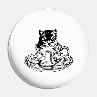 Teacup Kitten Cat Vintage Illustration Pin