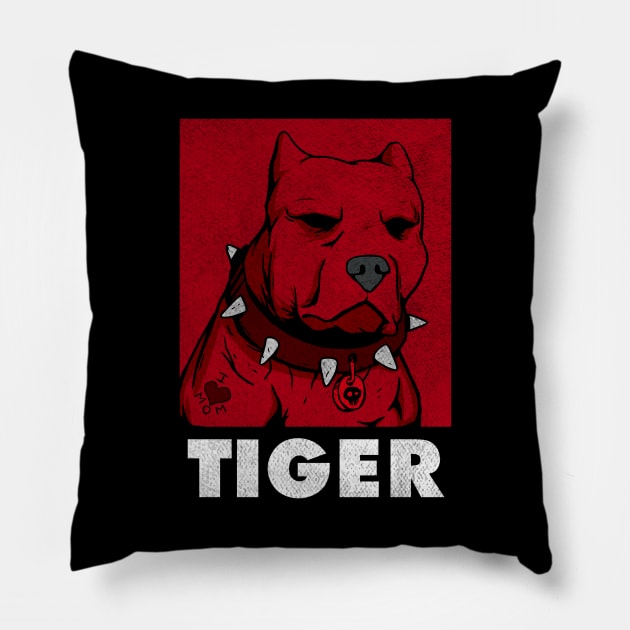 Pitbull Collar Spikes Red Tiger Funny I love mom Tattoo Pillow by A Comic Wizard