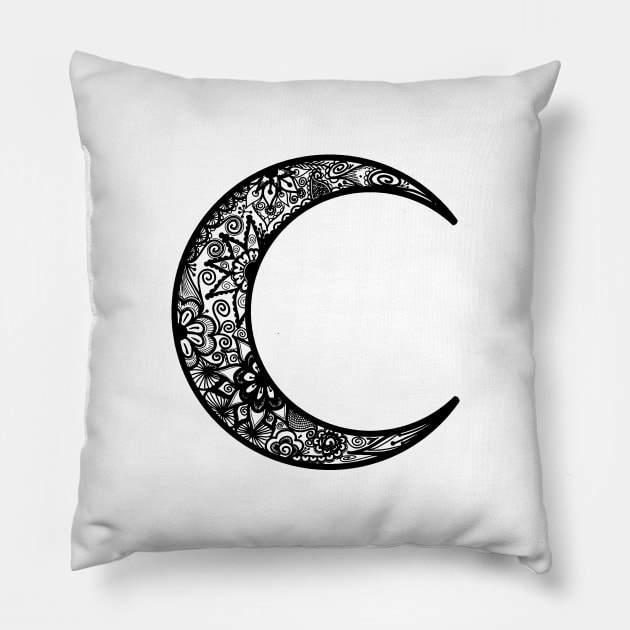 Black Henna Crescent Moon Pillow by Tilila