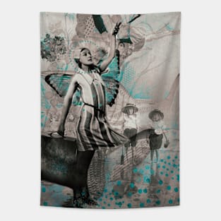 Beachfront Reverie: Vintage collage Tapestry