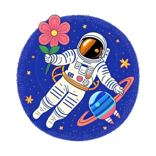 astronaut woman on space with flowers T-Shirt