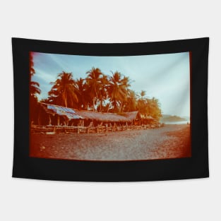 Carribean Beach With Palm Trees Shot on Film Tapestry