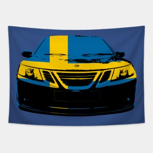 Saab 9-3 2nd generation classic car Swedish flag monoblock Tapestry