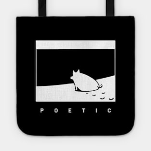 Poetic mood, a pig on the beach in white ink Tote