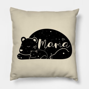 Mama Bear and Baby Bear. Stars Sky in Bear Silhouette. Pillow