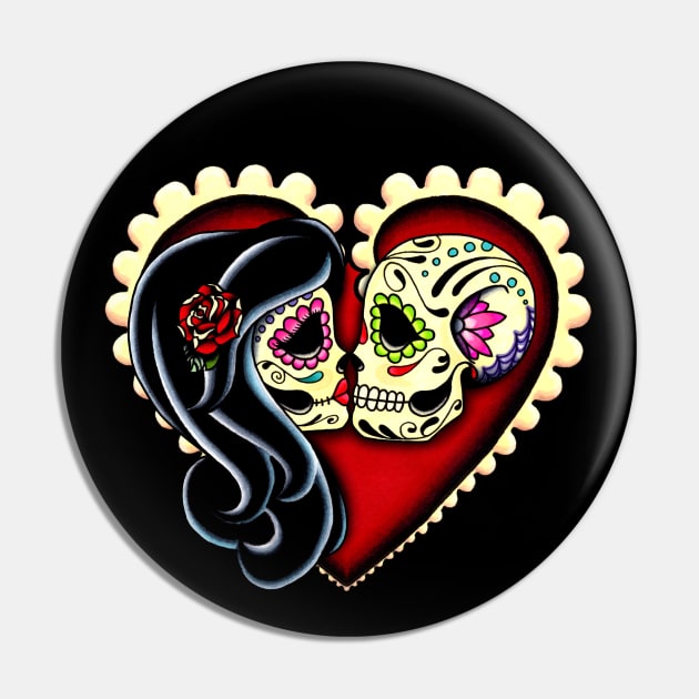 Ashes - Dia de los Muertos Couple - Day of the Dead Sugar Skull Lovers Pin by prettyinink