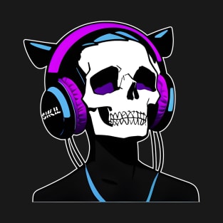Skull with Headphones Violet and Light Blue| Listening Music T-Shirt