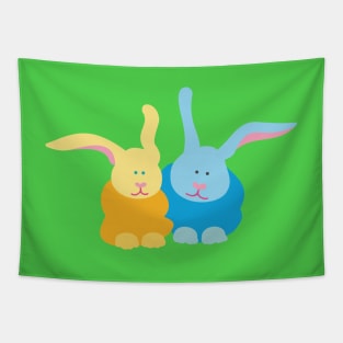 Pair of Blue and Gold Bunnies Tapestry