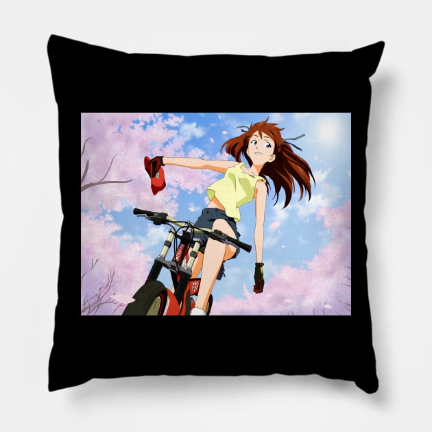 Asuka Langley Soryu on a Bicycle Pillow by IKIGAISEKAI