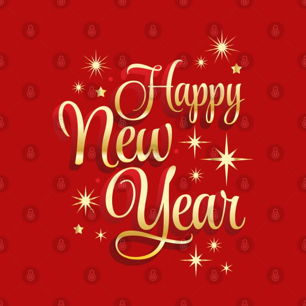 Happy New Year lettering in red and gold color. by ChrisiMM