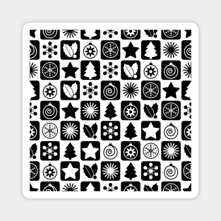 Christmas Pattern Monochrome Snowflakes Baubles Holly Magnet