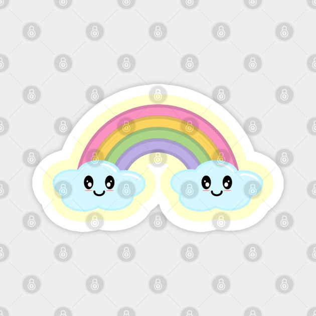 Kawaii Cute Happy Rainbow and Clouds in Yellow Magnet by Kelly Gigi