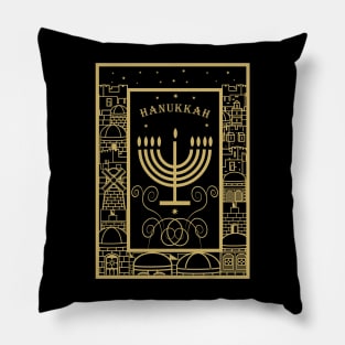 Happy Hanukkah Festival! Jewish Holiday Hanukkah Menorah traditional Chanukah Vintage gold pattern Pillow